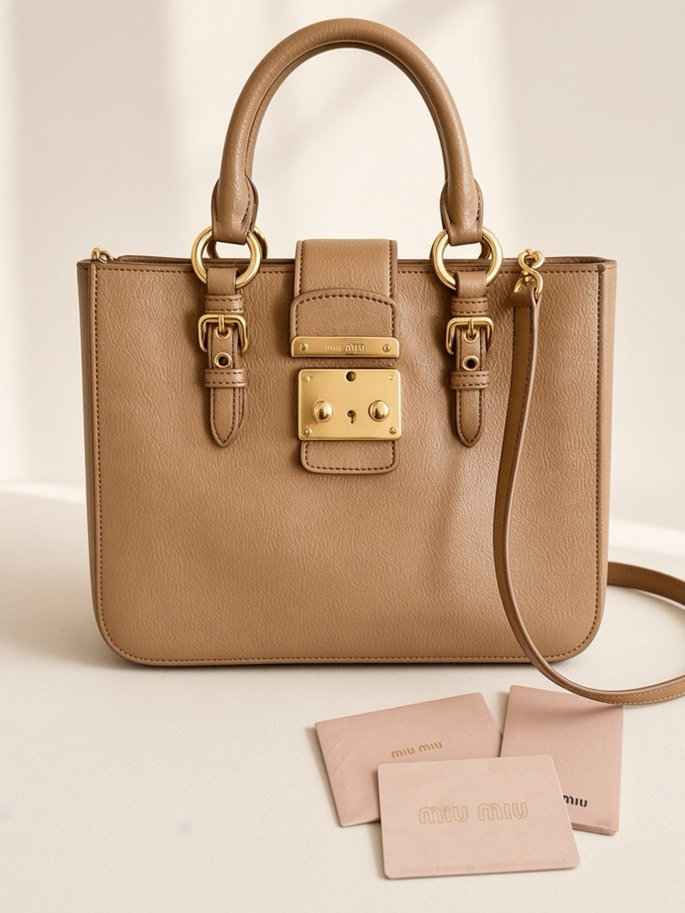 Miu Miu Madras in Naturale - goatskin shoulder crossbody purse 2way with Card